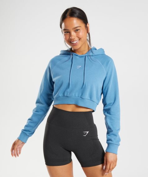 Women's Gymshark Training Cropped Hoodie Blue | CA 58N0D6